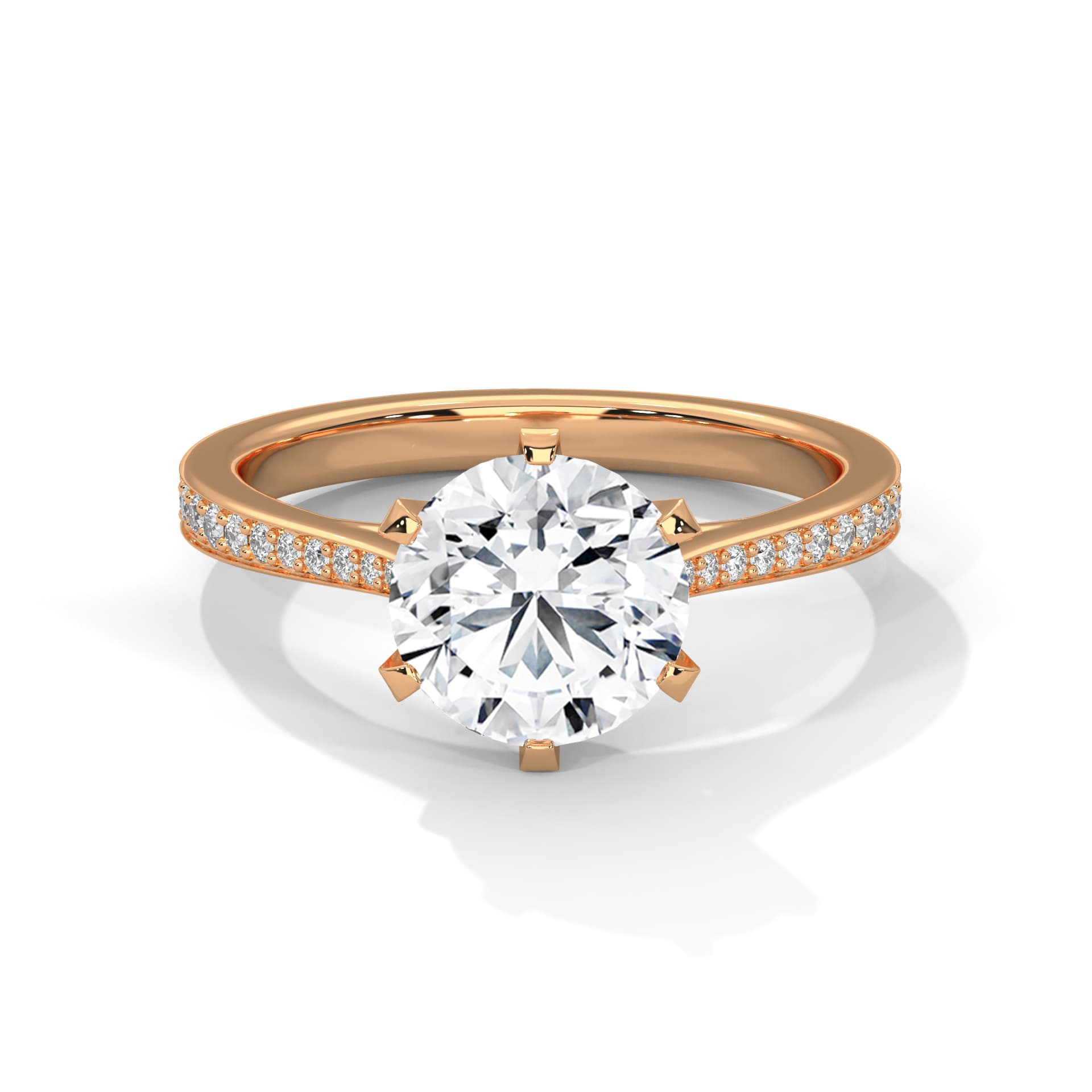 Sidestone Ring With Round Diamond In White Gold thumbnail 6
