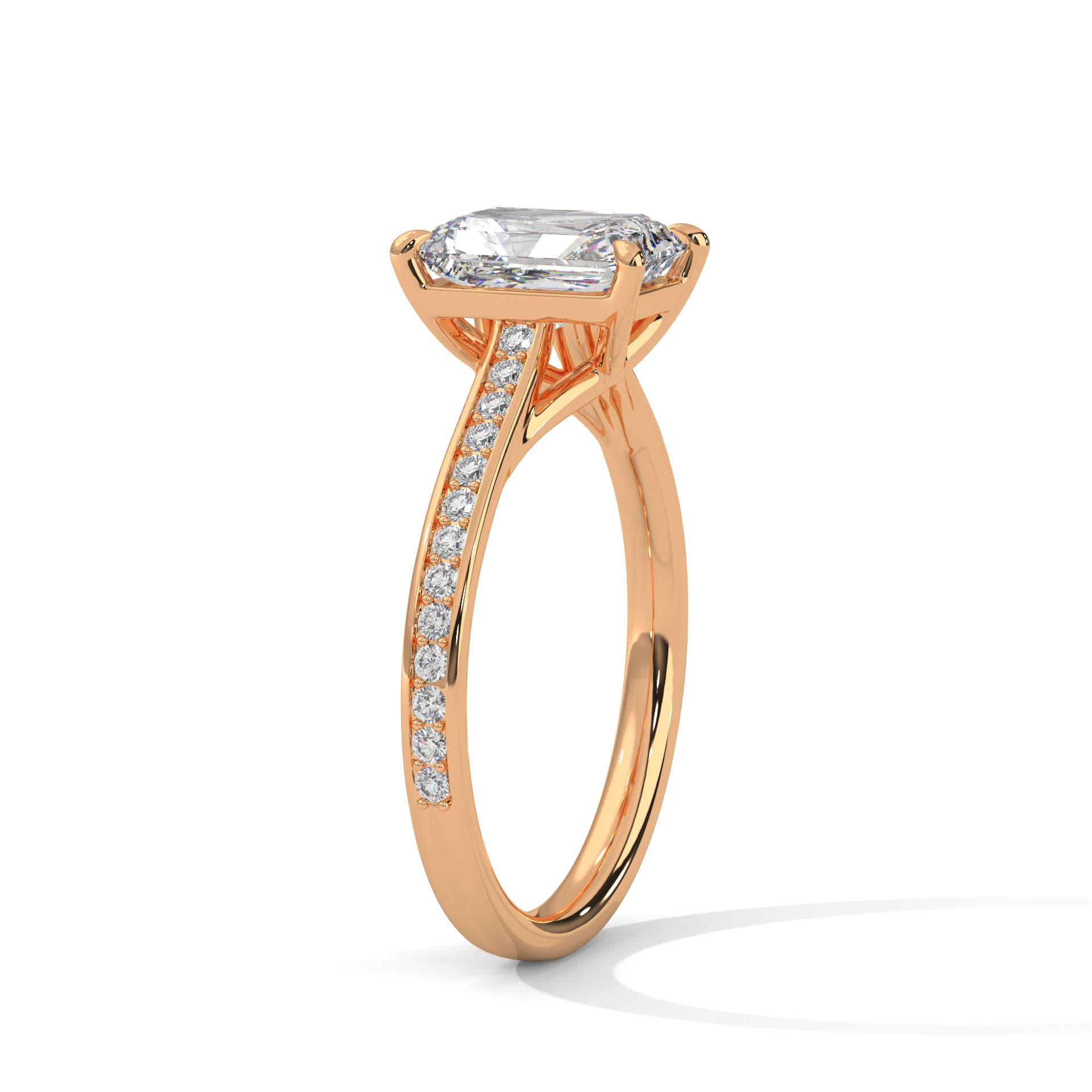 Sidestone Ring With Round Diamond In White Gold thumbnail 9