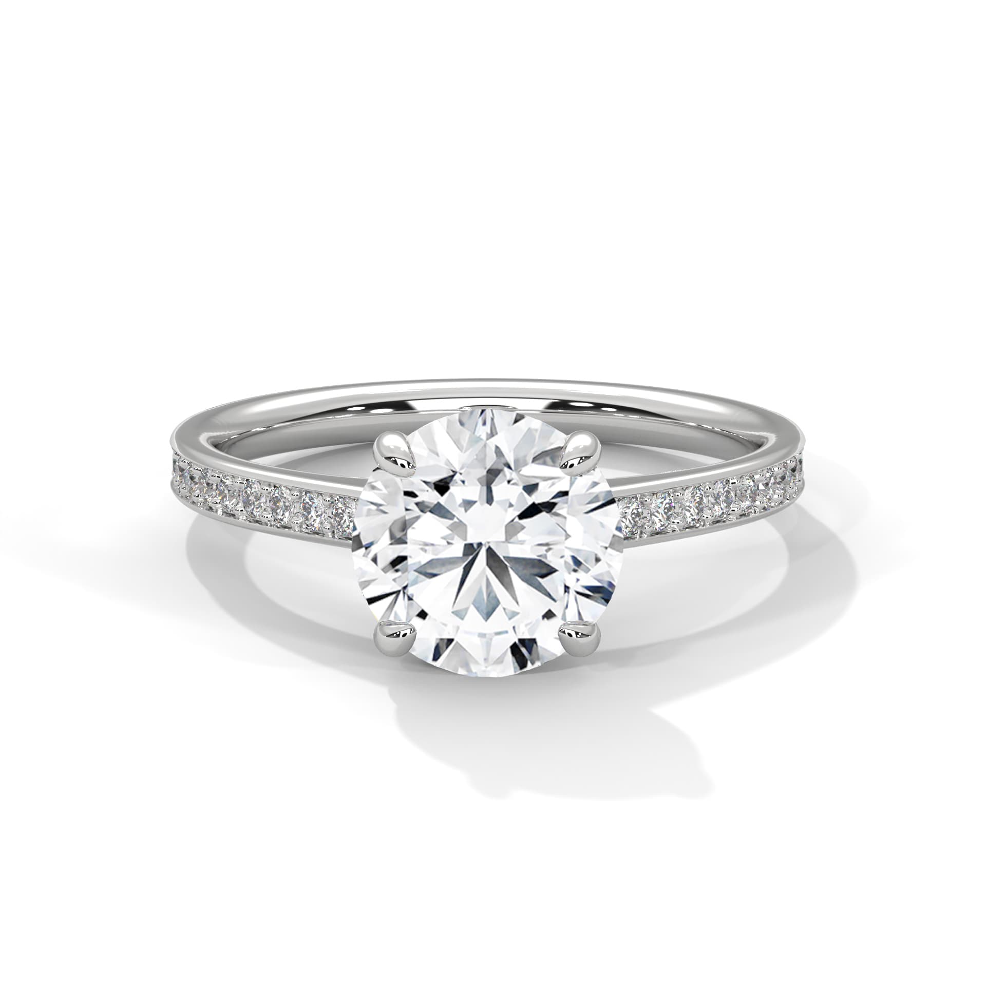 Sidestone Ring With Round Diamond In White Gold thumbnail 13