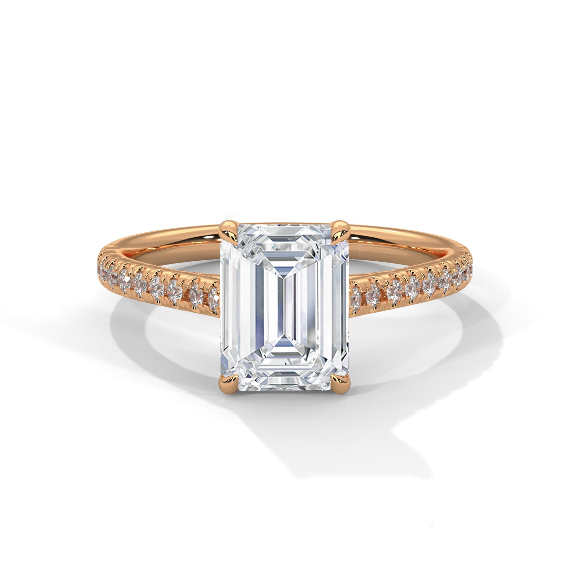 Sidestone Ring With Emerald Diamond In Yellow Gold