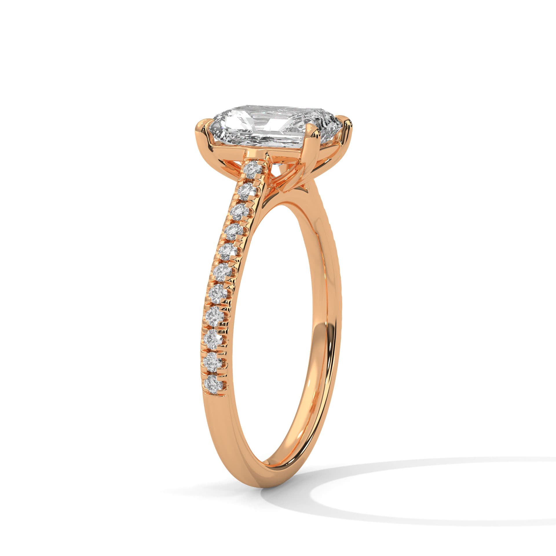 Sidestone Ring With Emerald Diamond In Yellow Gold thumbnail 7
