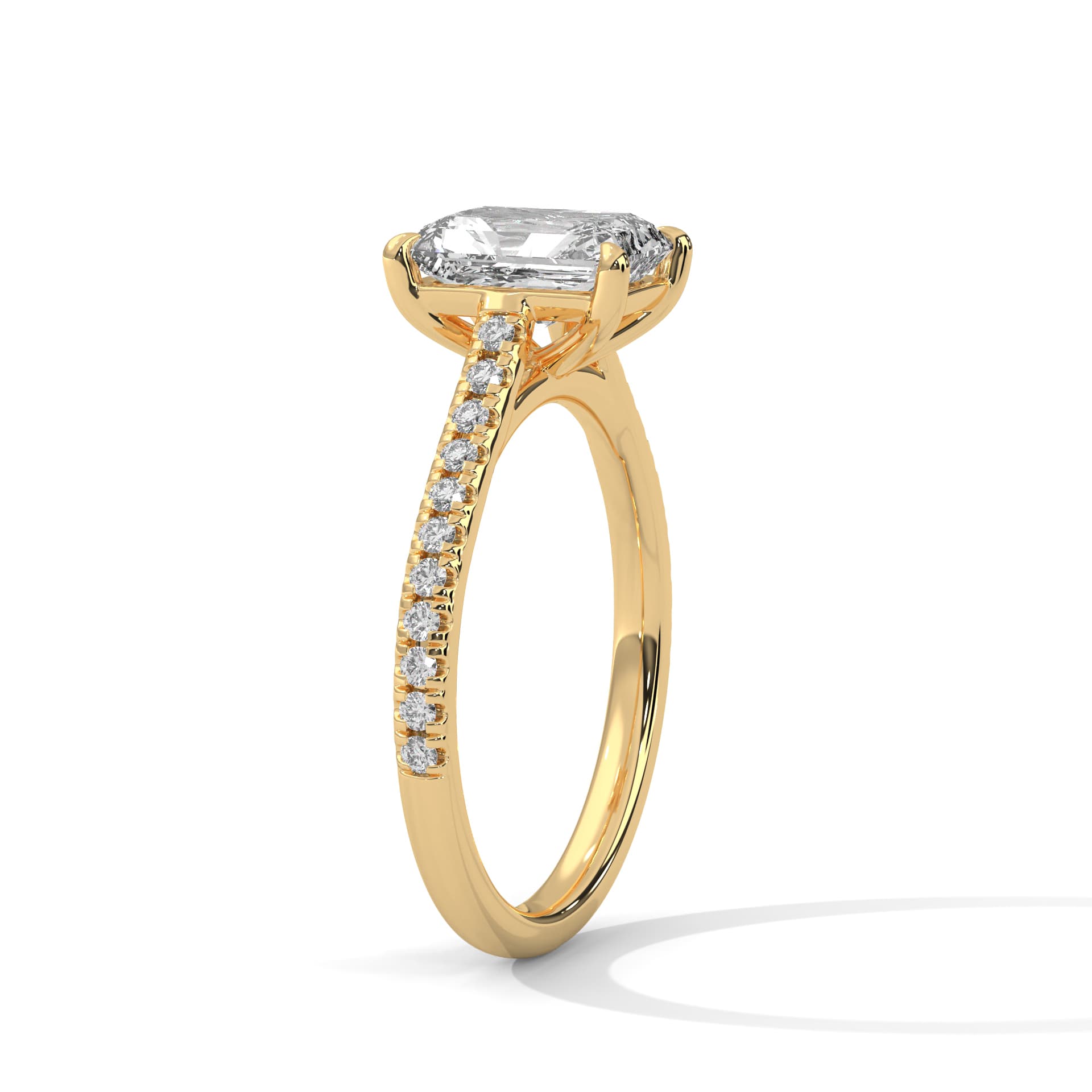 Sidestone Ring With Emerald Diamond In Yellow Gold thumbnail 8