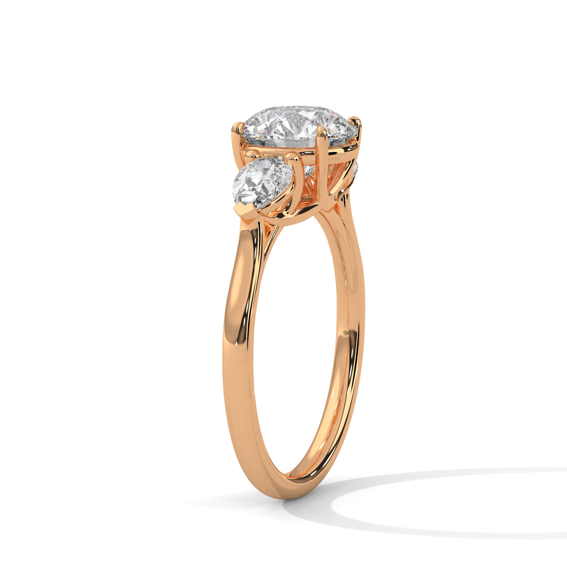 ThreeStone Ring With Round Diamond In White Gold thumbnail 5