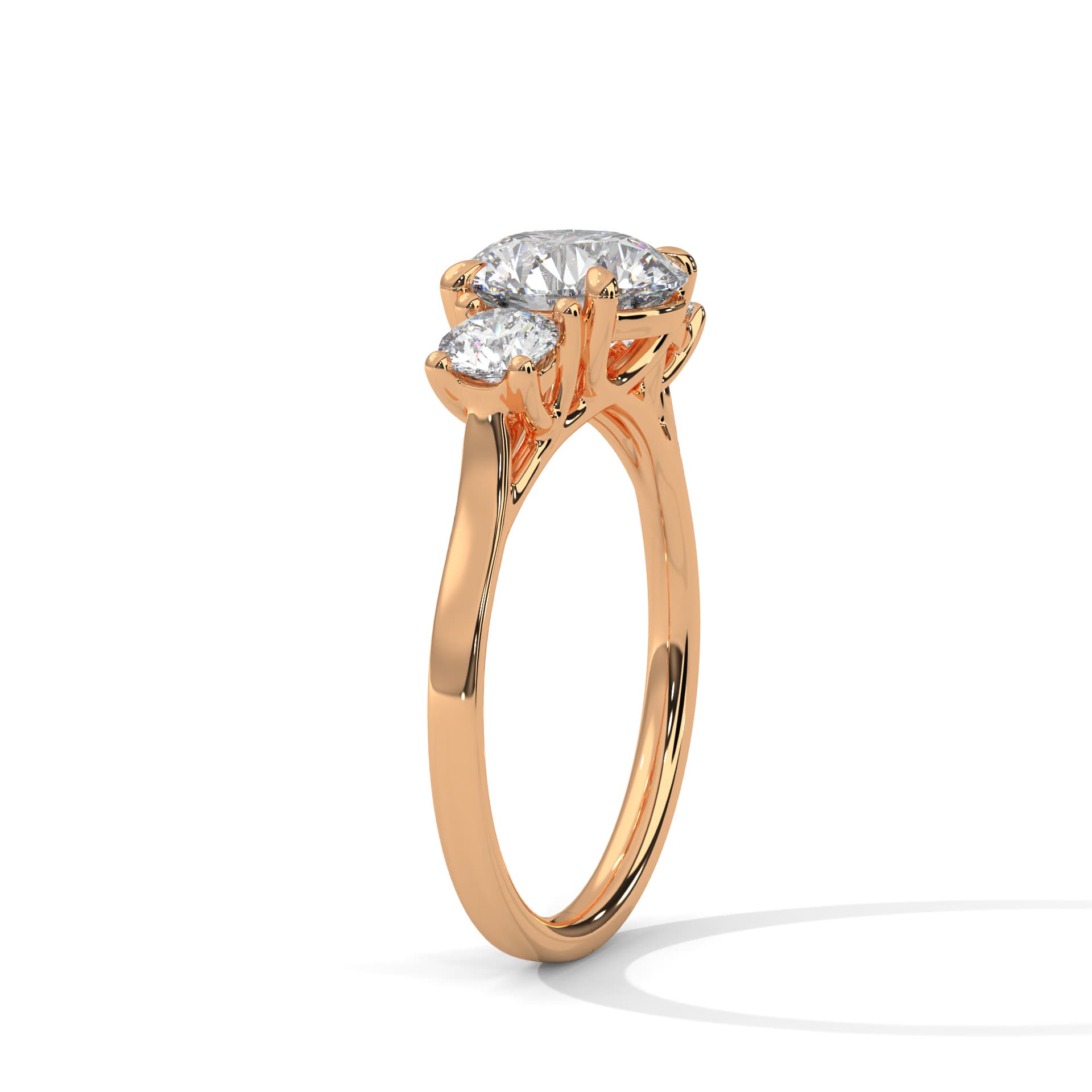ThreeStone Ring With Round Diamond In Yellow Gold thumbnail 6